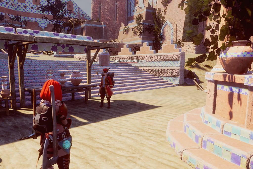 Wandering merchant in duneshelter Palworld standing in front